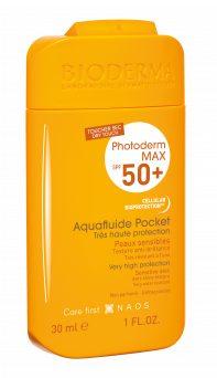 Bioderma Photoderm MAX Aquafluide SPF 50+ Dry touch mat finish travel pocket sunscreen