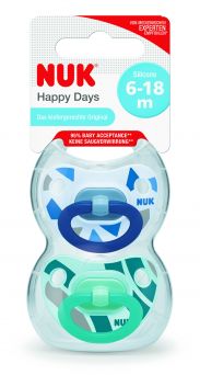 Nuk Happy Days Silicone Soother 6-18M - 2's