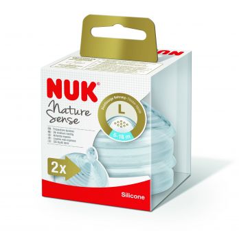 Nuk Nature Sense Silicone Teat, 6-18M, Large - 9 Holes - 2's