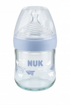 Nuk Nature Sense Glass Baby Bottle With Teat 120ml - Blue