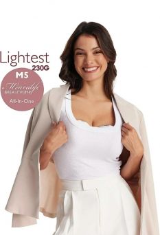 Momcozy M5 all-in-one 230g lightweight wearable breast pump worn discreetly under a work blazer for professional moms in Dubai.