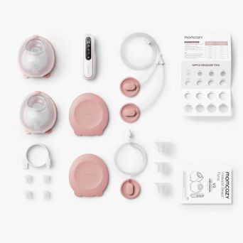 Momcozy V2 Pro pocket-sized motor unit showing digital display in Express mode with hospital-grade suction settings at CHS Pharmacy UAE.