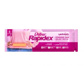 Dabur Rapidex Feminine Pain Relief Patch front view showing product pack of 5 patches