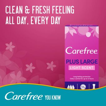Carefree Panty Liners, Plus Large, Light Scent, Pack Of 20