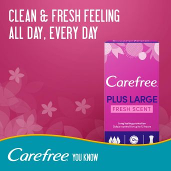 Carefree Panty Liners, Plus Large, Fresh Scent, Pack Of 20