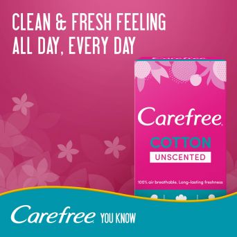 Carefree Panty Liners, Cotton, Unscented, Pack Of 34