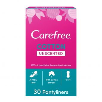 Carefree Panty Liners, Cotton, Unscented, Pack Of 30
