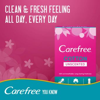 Carefree Panty Liners, Cotton, Unscented, Pack Of 30