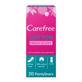 Carefree Panty Liners, Cotton, Fresh Scent, Pack Of 20