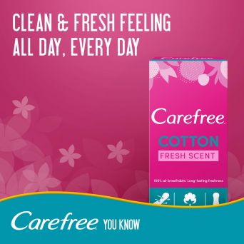 Carefree Panty Liners, Cotton, Fresh Scent, Pack Of 20