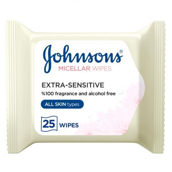 Johnson's Cleansing Face Micellar Wipes, Extra-Sensitive, All Skin Types, Pack of 25 Wipes