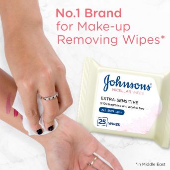 Johnson's Cleansing Face Micellar Wipes, Extra-Sensitive, All Skin Types, Pack of 25 Wipes