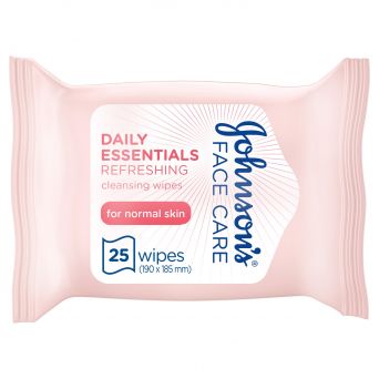 Johnson's Cleansing Face Wipes, Daily Essentials, Refreshing, Normal Skin, Pack of 25 Wipes