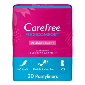 Carefree Panty Liners, Flexicomfort, Delicate Scent, Pack Of 20