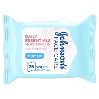 Johnson's Cleansing Face Wipes, Daily Essentials, Moisturising, Dry Skin, Pack Of 25 Wipes