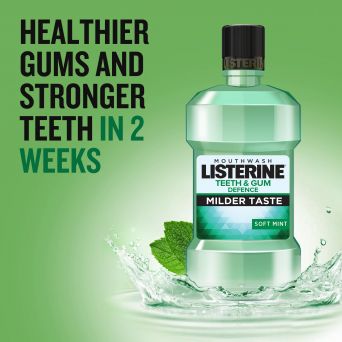 Listerine Mouthwash, Teeth & Gum Defence, Milder Taste, Soft Mint, 500ml
