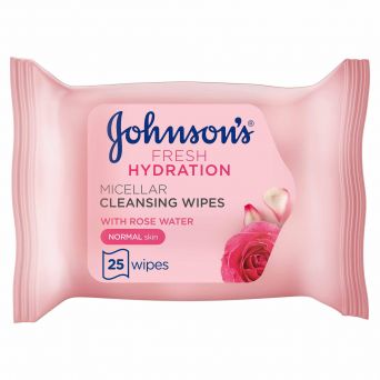 Johnson's Cleansing Face Wipes, Fresh Hydration Micellar, Normal Skin, Pack Of 25 Wipes