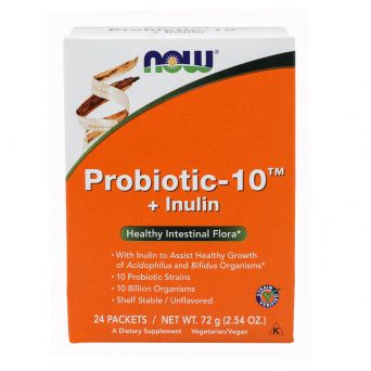 Now Probiotic-10 + Inulin, 24 Packets
