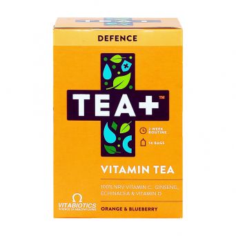 TEA+ (Tea Plus) Defence Vitamin C Tea - Green Herbal Tea Bags with Echinacea Supplement - Orange & Blueberry
