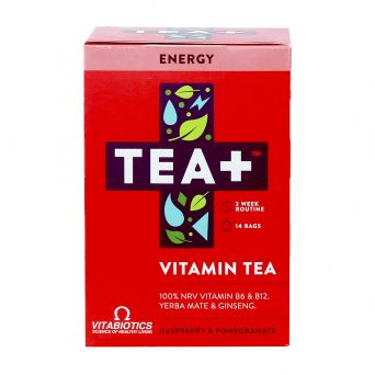 TEA+ (Tea Plus) Energy Vitamin Tea - Green Herbal Tea Bags with B12 B6 Supplement - Raspberry & Pomegranate