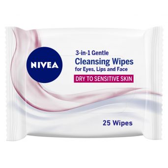 Nivea 3-in-1 Gentle Cleansing Face Wipes, Dry & Sensitive Skin, 25 Wipes