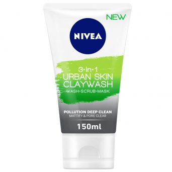 Nivea 3-in-1 Urban Skin Claywash, face Wash-Scrub-Mask, Mattify & Pore Clean, 150ml