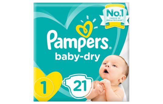 Pampers New Baby-Dry Diapers, Size 1, Newborn, 2-5kg, Carry Pack, 21's