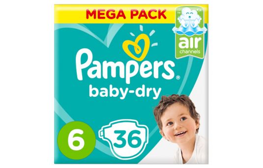 Pampers Baby-Dry Diapers, Size 6, Extra Large, 13+kg, Mega Pack, 36's