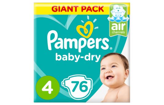 Pampers Baby-Dry Diapers, Size 4, Maxi, 9-14kg, Giant Pack, 76's
