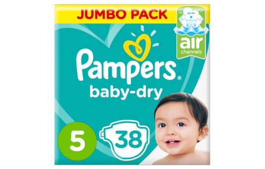 Pampers Baby-Dry Diapers, Size 5, Junior, 11-16kg, Jumbo Pack, 38's