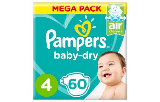 Pampers Baby-Dry Diapers, Size 4, Maxi, 9-14kg, Mega Pack, 60's