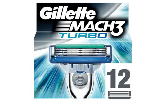 Gillette Mach3 Turbo Men's Razor Blades, 12 Refills