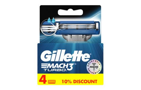 Gillette Mach3 Turbo men's razor blade refills, 4's