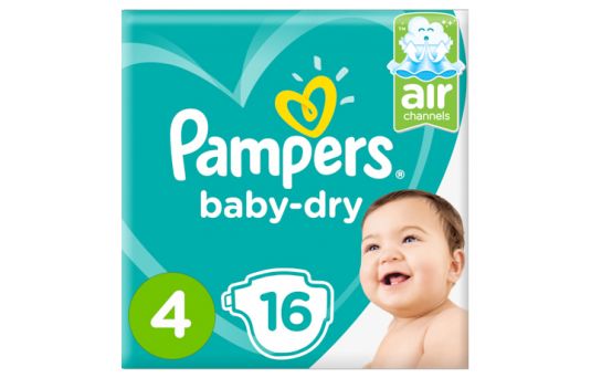 Pampers Baby-Dry Diapers, Size 4, Maxi, 9-14kg, Carry Pack, 16's