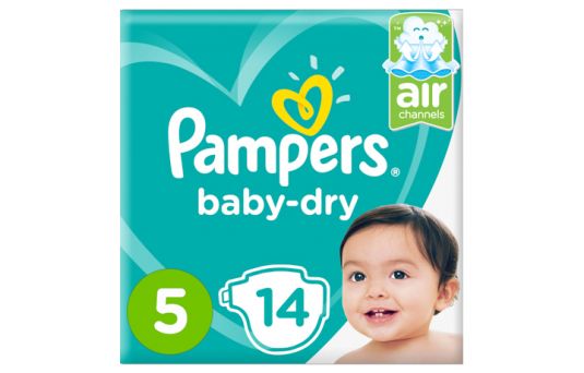 Pampers Baby-Dry Diapers, Size 5, Junior, 11-16kg, Carry Pack, 14's