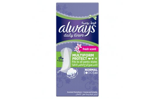 Always Daily Liners Multiform Pantyliners With Fresh Scent, Normal, 20's