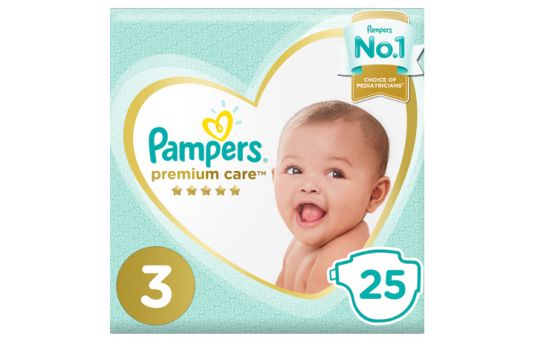 Pampers Premium Care Diapers, Size 3, Midi, 6-10 kg, Mid Pack, 25's