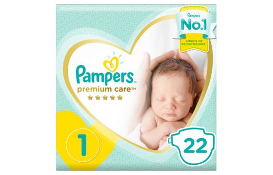 Pampers Premium Care Diapers, Size 1, Newborn, 2-5 kg, Carry Pack, 22's