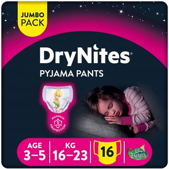 Drynites Pyjama Pants, Age 3-5 Y, Girl, 17-30 Kg, 16 Bed Wetting Pants