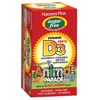 Natures Plus Animal Parade Sugar Free Vitamin D3 12.5G (500 Iu) Children'S Chewable - Black Cherry Flavour 90's