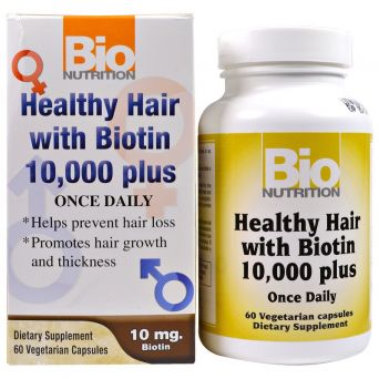 Bio Nutrition, Healthy Hair With Biotin 10,000 Plus, 60 Vegetarian Capsules