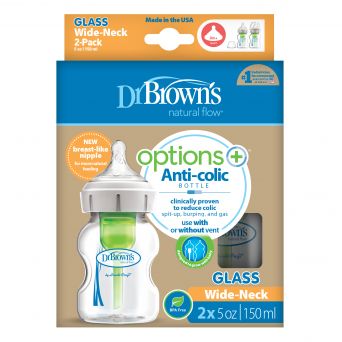 Dr Browns 5 oz 150 ml Glass Wide-Neck Options+ Bottle, 2-Pack