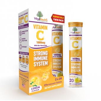 Vital Health Twin Pack Vitamin C 1000Mg With Bio-Flavonoids Lemon Effervescent 20'S