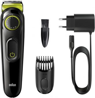 Braun BT3221 Rechargeable Beard and Hair Trimmer, Black/Green