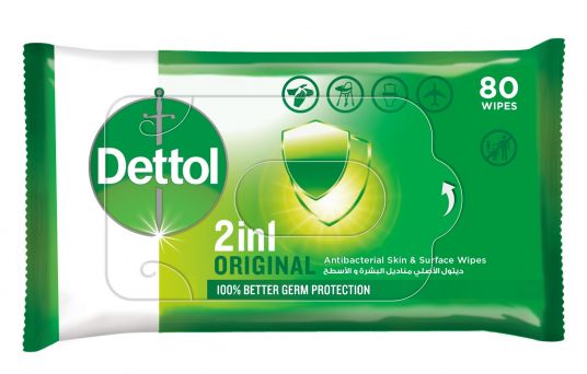 Dettol 2 In 1 Antibacterial Wipes Original 80'S