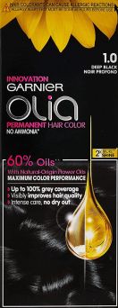 Garnier Olia, 1.0 Deep Black, No Ammonia Permanent Haircolor, With 60% Oils