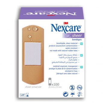 Nexcare Sheer Bandages, 72 x 25 mm, 656-100, 100's