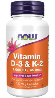 Now Vitamin D3 1000Iu & K2 45mcg Vegetable Capsules 120'S