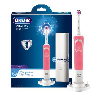 Oral B Vitality 200 Electric Rechargeable Toothbrush, with travel case, Pink