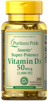 Puritan's Pride Super Potency Vitamin D3 50Mcg Softgels 100's